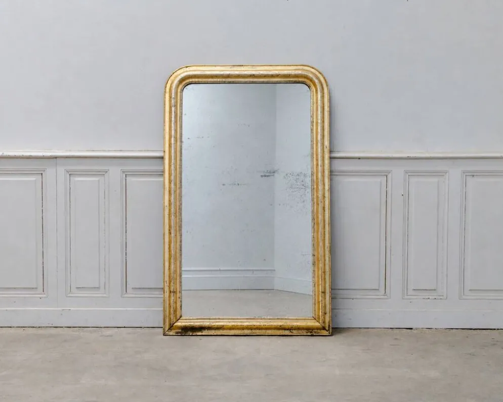 Ancien miroir Louis Philippe au mercure, dorure à l’or, fin 19ème