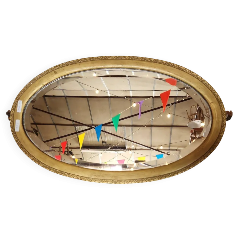 Ancien miroir ovale à parclose dorée ,c verre biseauté
