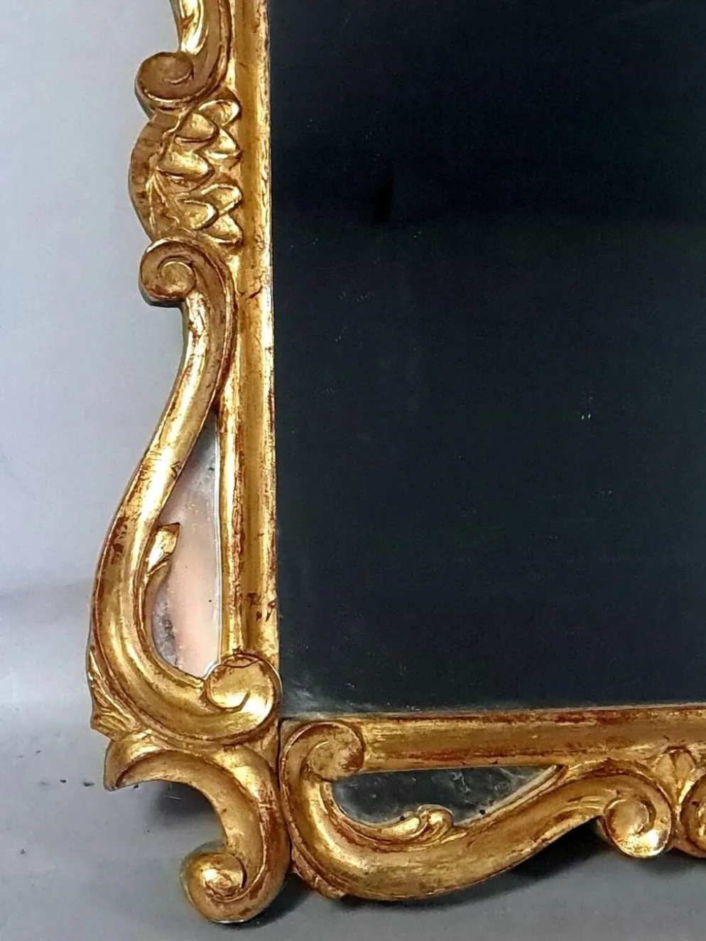 Ancien miroir à parcloses bois sculpté dorure à la feuille 53x37 cm SD207