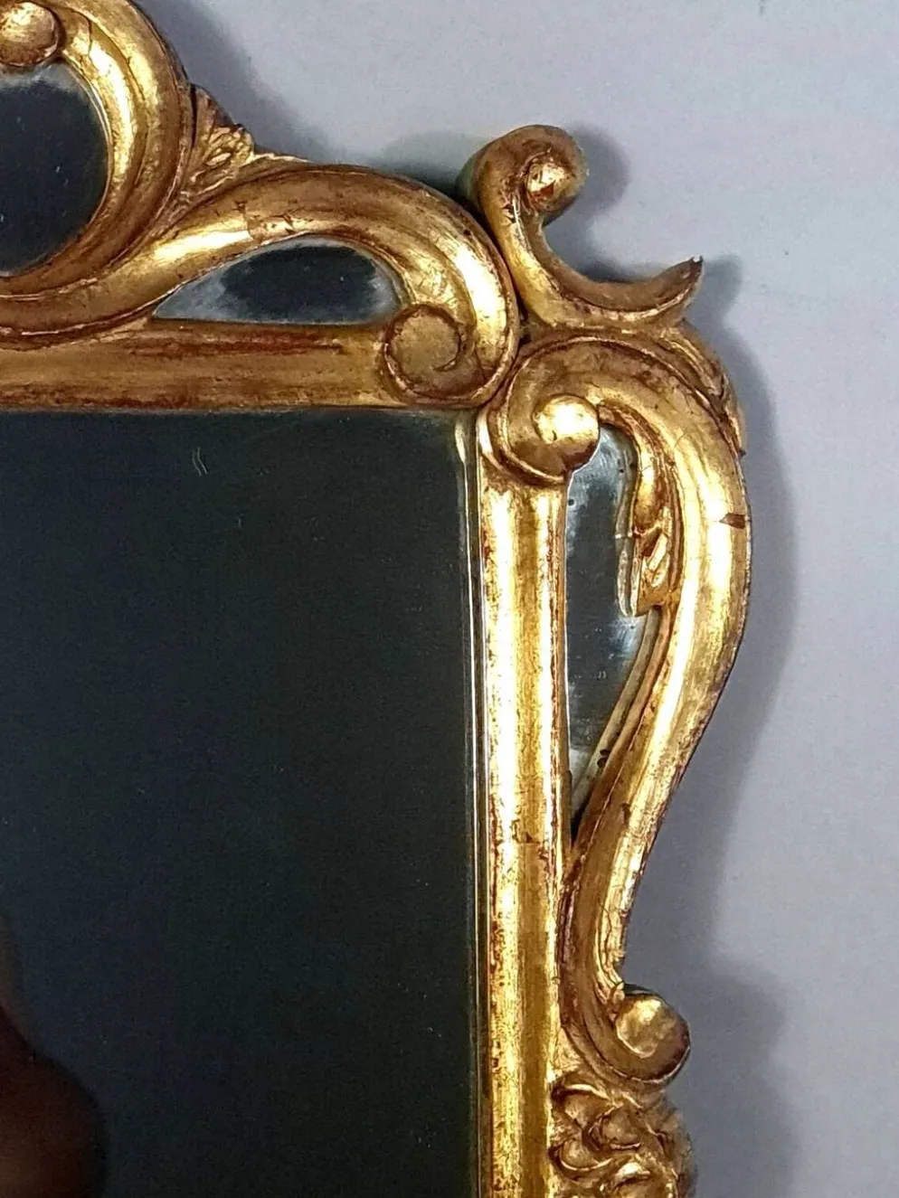 Ancien miroir à parcloses bois sculpté dorure à la feuille 53x37 cm SD207
