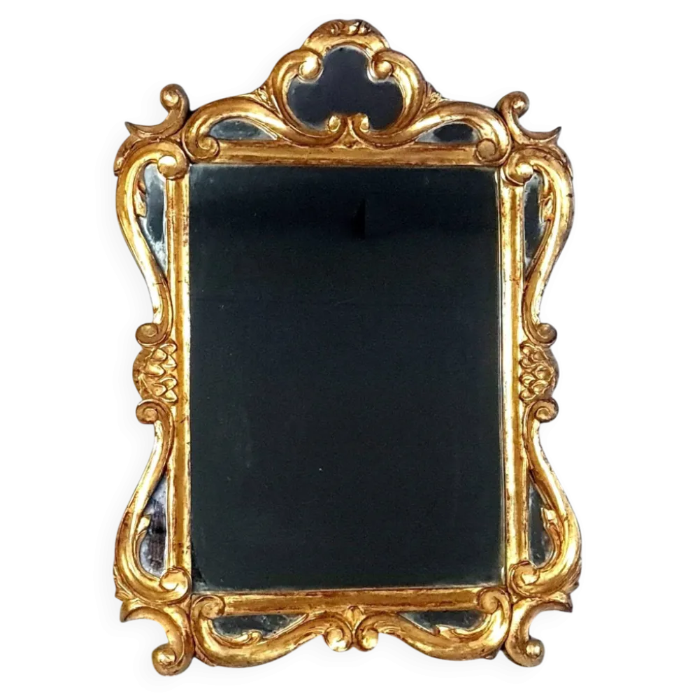 Ancien miroir à parcloses bois sculpté dorure à la feuille 53x37 cm SD207