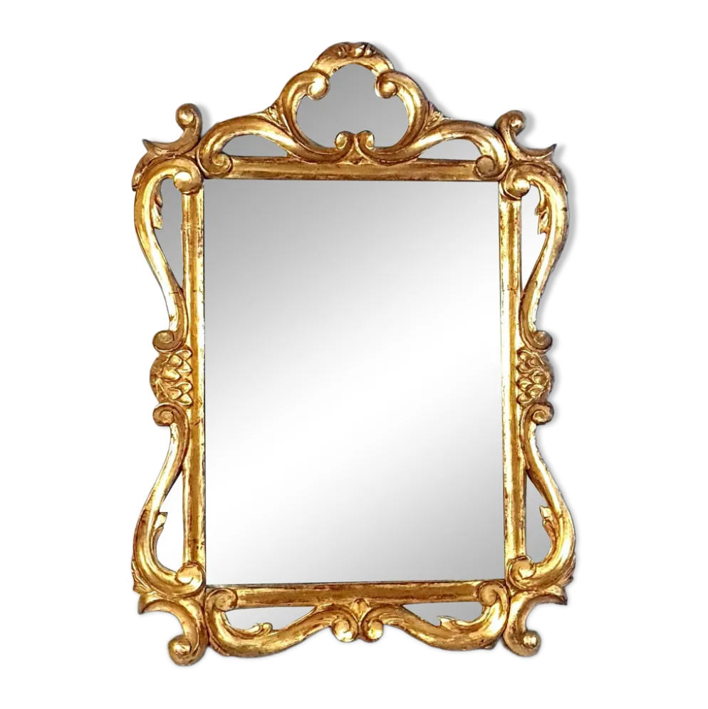 Ancien miroir à parcloses bois sculpté dorure à la feuille 53x37 cm SD207