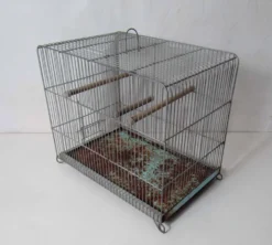 Ancienne cage à oiseau vert mint métal vintage