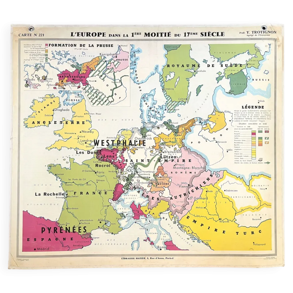Ancienne carte Hatier Trotignon 220-21, 1950 Europe 16e 17e Renaissance