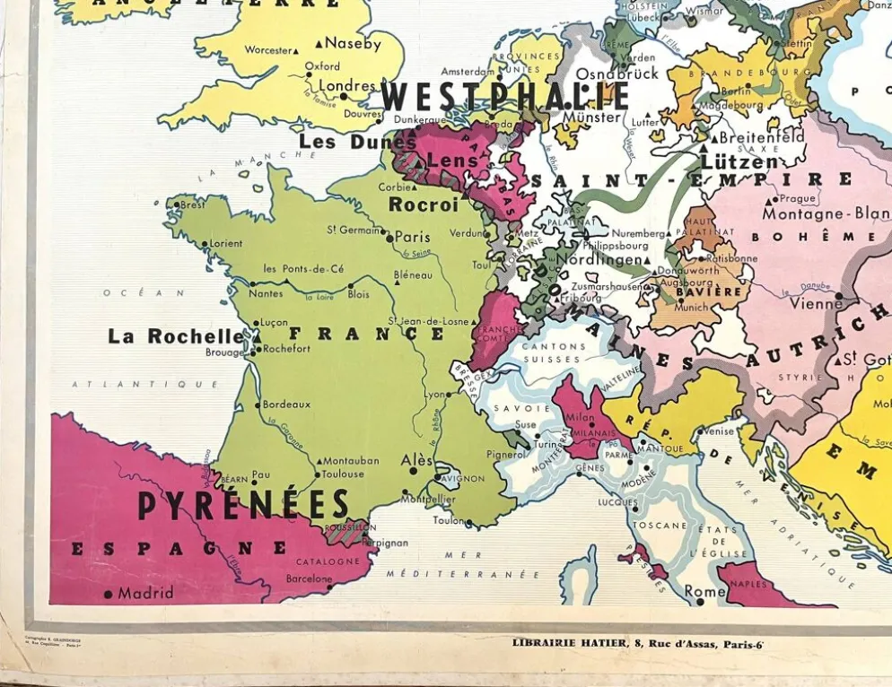 Ancienne carte Hatier Trotignon 220-21, 1950 Europe 16e 17e Renaissance