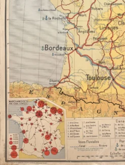 Ancienne carte scolaire Hachette 5, 1940 - France voies ferrées (trains)