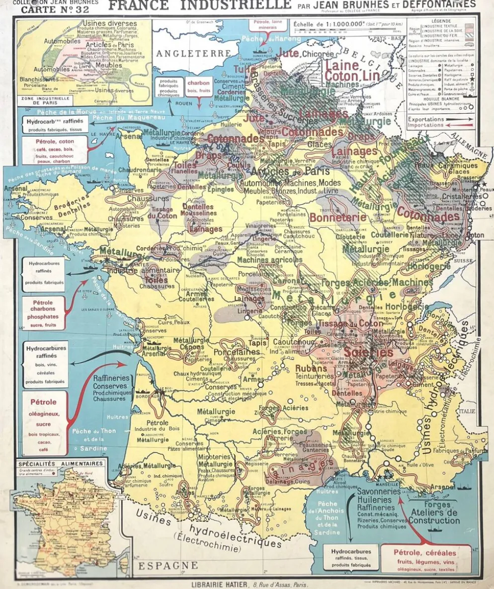 Ancienne carte scolaire Hatier Brunhes 32, 1940 - France minérale