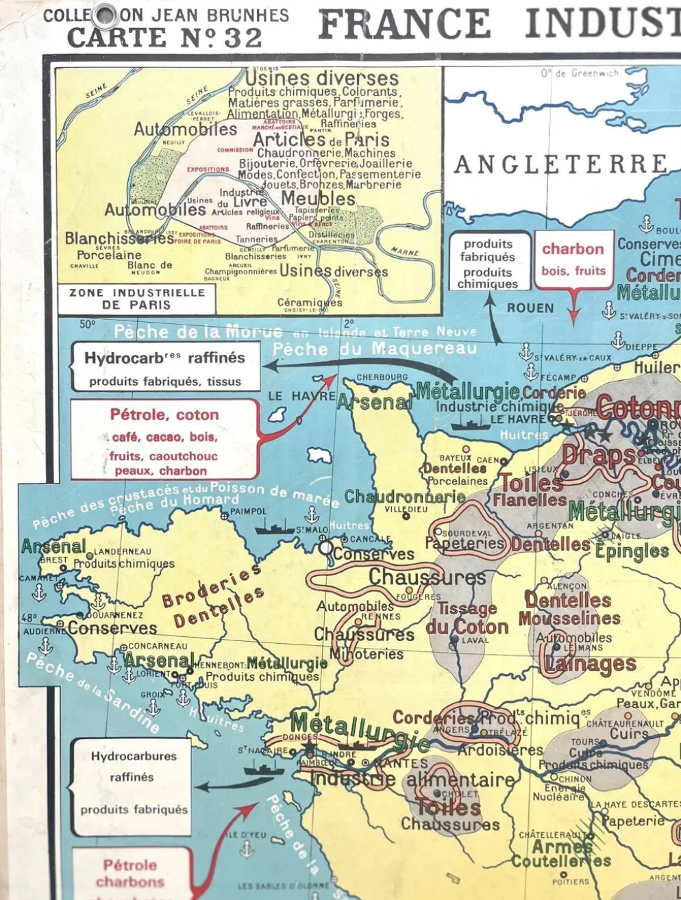 Ancienne carte scolaire Hatier Brunhes 32, 1940 - France minérale