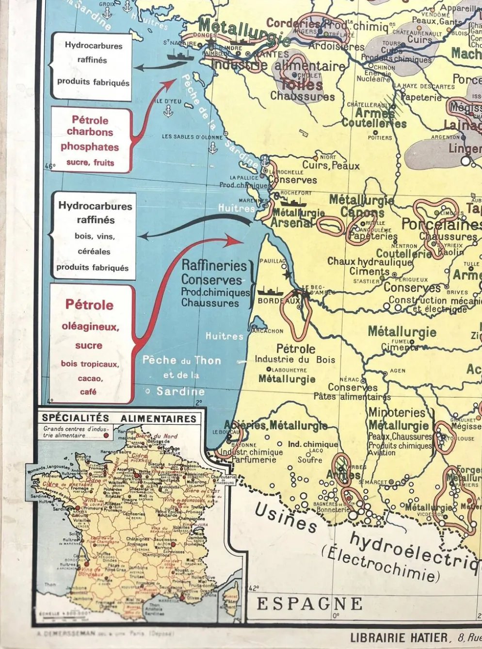 Ancienne carte scolaire Hatier Brunhes 32, 1940 - France minérale