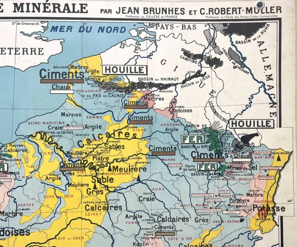 Ancienne carte scolaire Hatier Brunhes 32, 1940 - France minérale