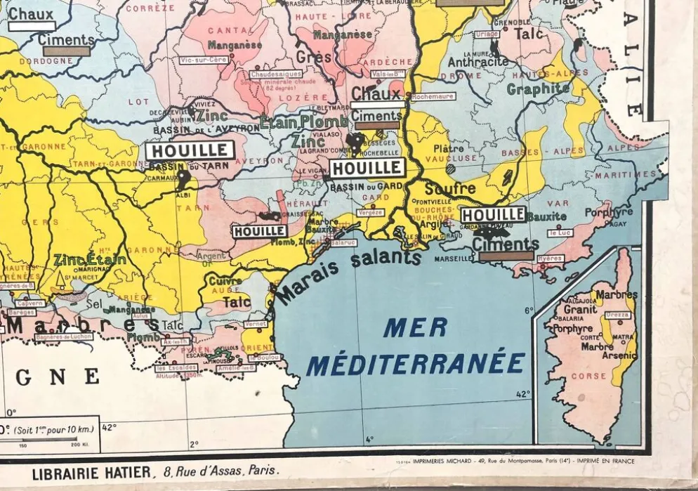 Ancienne carte scolaire Hatier Brunhes 32, 1940 - France minérale