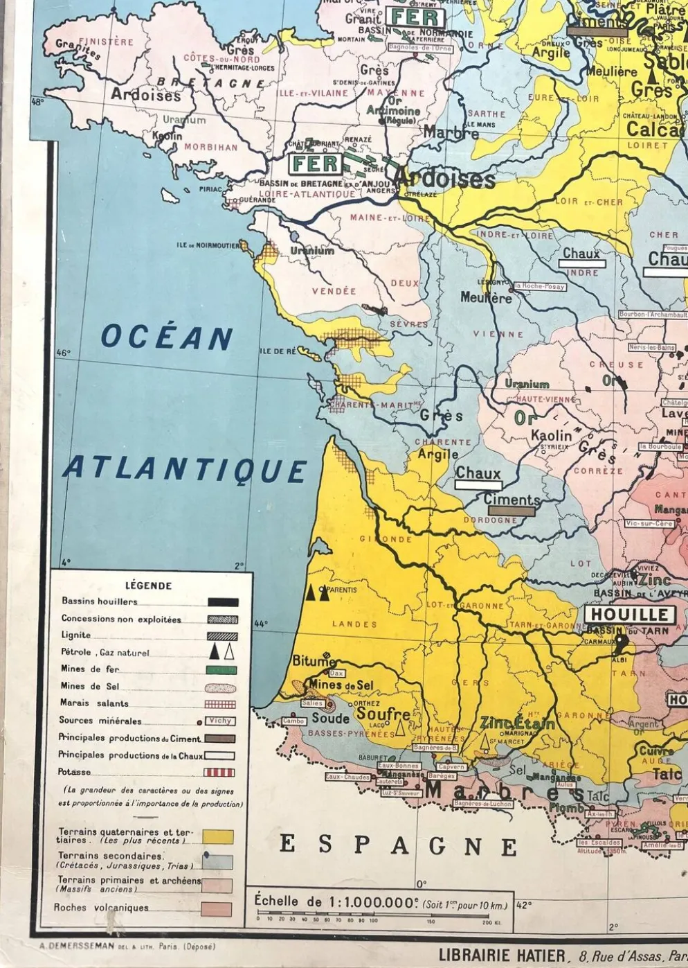 Ancienne carte scolaire Hatier Brunhes 32, 1940 - France minérale