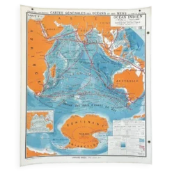 Ancienne carte scolaire Hatier 27, 1940 - Océan Indien, Antarctique