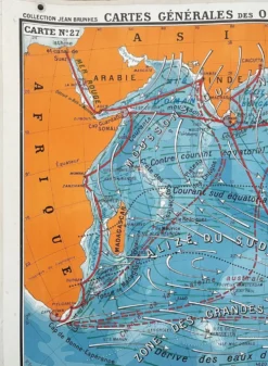 Ancienne carte scolaire Hatier 27, 1940 - Océan Indien, Antarctique