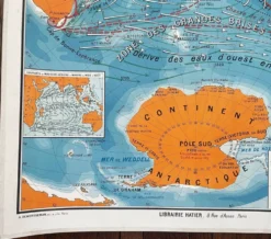 Ancienne carte scolaire Hatier 27, 1940 - Océan Indien, Antarctique