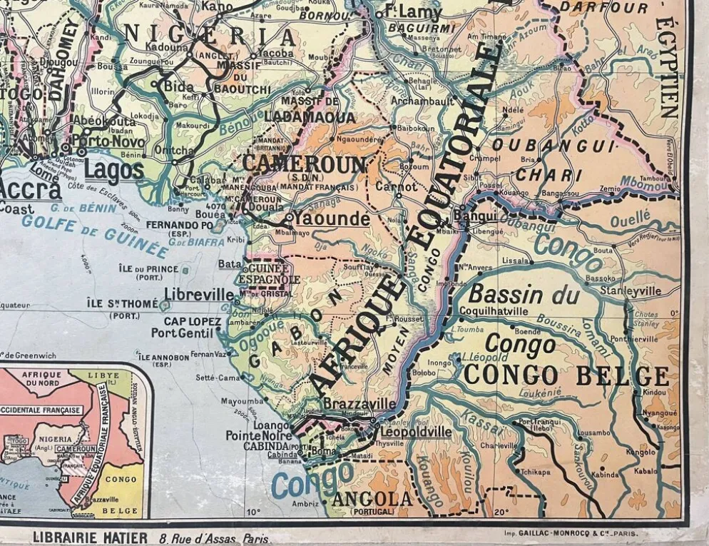 Ancienne carte scolaire Hatier 51, 1930, Afrique occidentale équatoriale