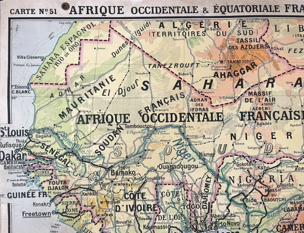Ancienne carte scolaire Hatier 51, 1930, Afrique occidentale équatoriale
