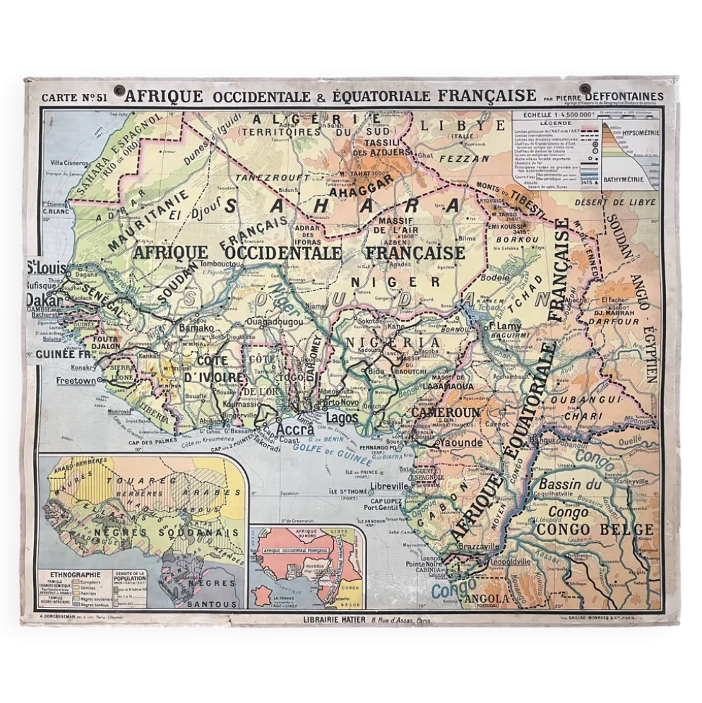 Ancienne carte scolaire Hatier 51, 1930, Afrique occidentale équatoriale