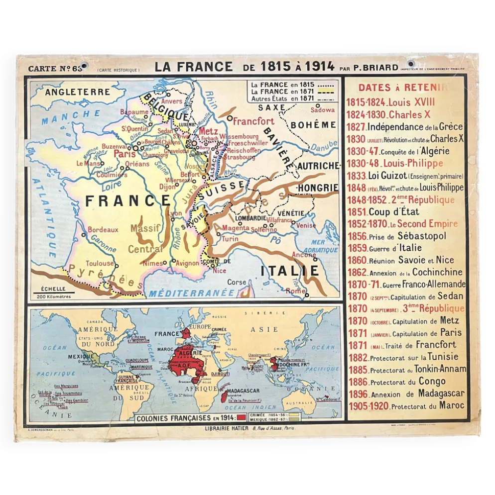 Ancienne carte scolaire Hatier Briard 63, 1950 - France 1815 à 1914 (Rép