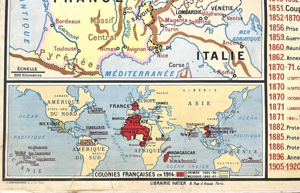 Ancienne carte scolaire Hatier Briard 63, 1950 - France 1815 à 1914 (Rép