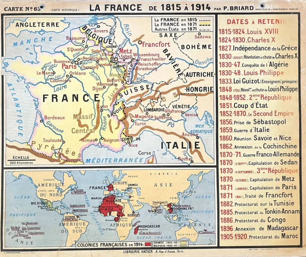 Ancienne carte scolaire Hatier Briard 63, 1950 - France 1815 à 1914 (Rép