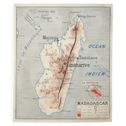 Ancienne carte scolaire Rossignol Nalliers, 1950 - Indochine, Madagascar