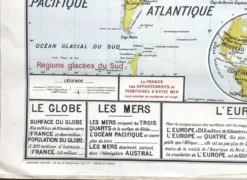Ancienne carte scolaire Vidal-Lablache 322, 1960 - Planisphère monde, Out