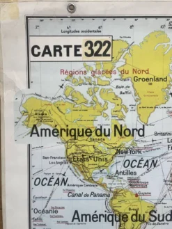 Ancienne carte scolaire Vidal-Lablache 322, 1960 - Planisphère monde, Out