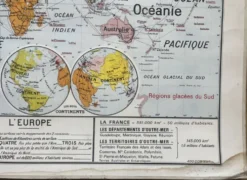 Ancienne carte scolaire Vidal-Lablache 322, 1960 - Planisphère monde, Out