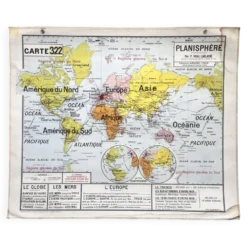 Ancienne carte scolaire Vidal-Lablache 322, 1960 - Planisphère monde, Out