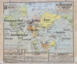Ancienne carte scolaire Vidal-Lablache 22, 1958 - Planisphère, colonies