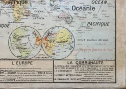 Ancienne carte scolaire Vidal-Lablache 22, 1958 - Planisphère, colonies