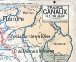 Ancienne carte scolaire Vidal Lablache 6, Mézières, T36, 1910 France Canaux