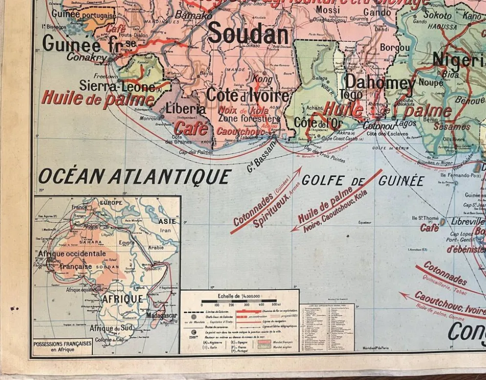 Ancienne carte scolaire Vidal-Lablache 37, T36, 1930 Afrique occidentale