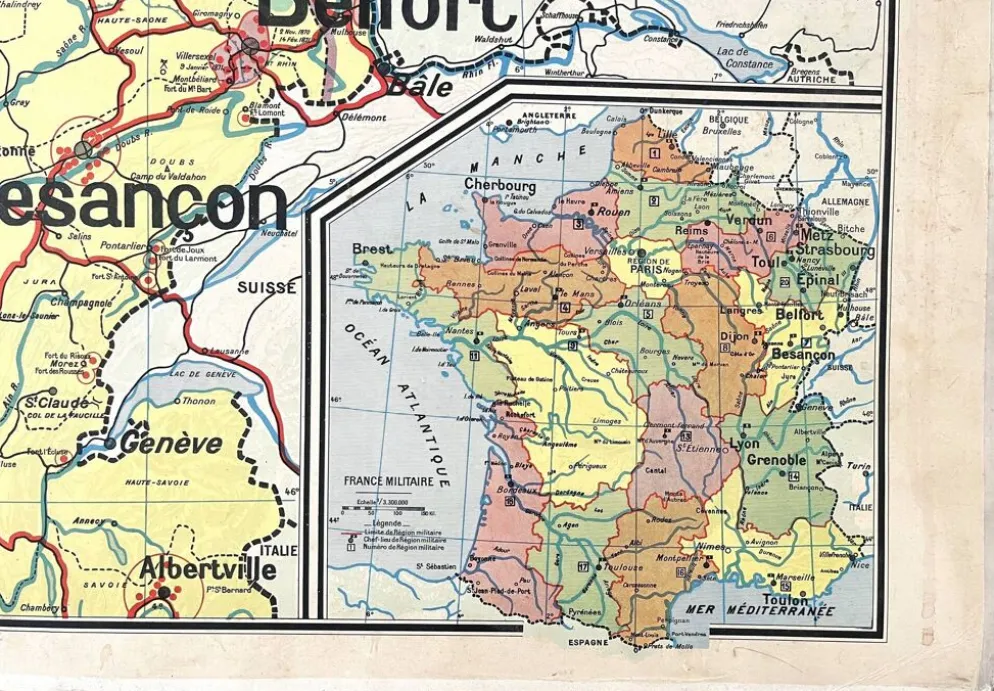 Ancienne carte scolaire Vidal-Lablache 10, T26, 1930 - Divisions militaires