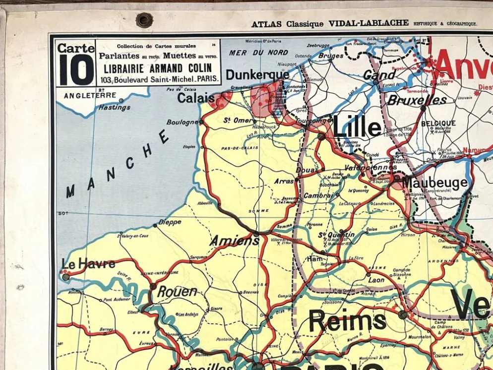 Ancienne carte scolaire Vidal-Lablache 10, T26, 1930 - Divisions militaires