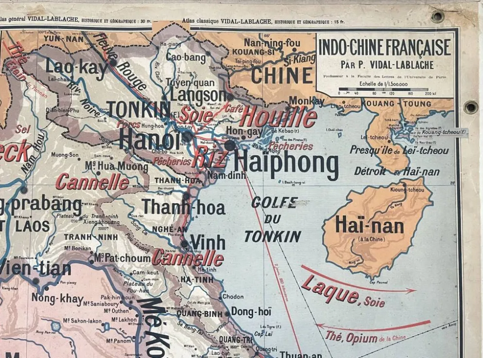 Ancienne carte scolaire Vidal-Lablache 36, 1914, T14 – Indochine française