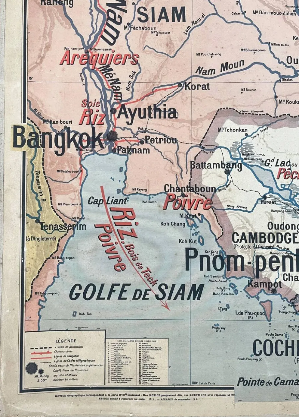 Ancienne carte scolaire Vidal-Lablache 36, 1914, T14 – Indochine française