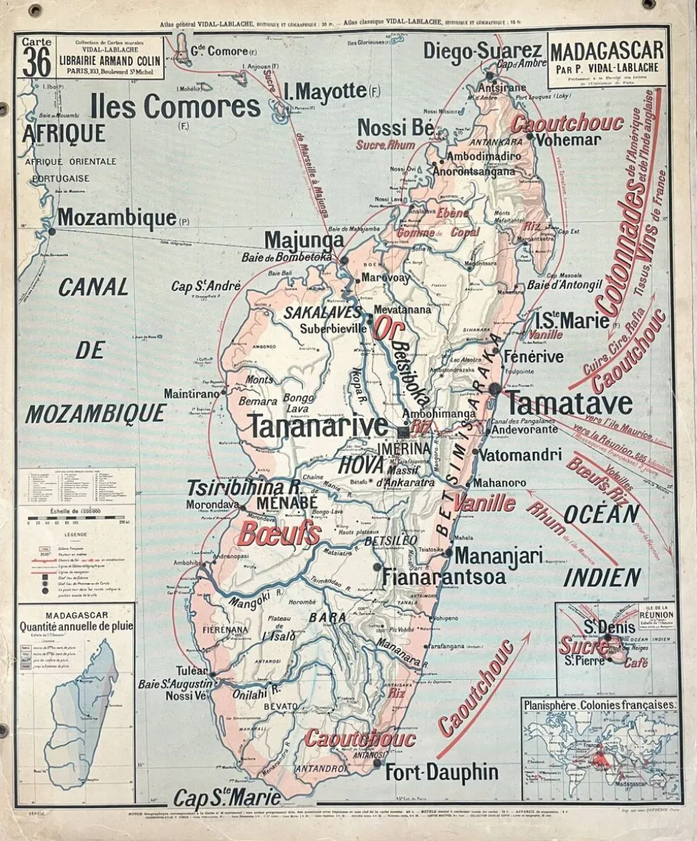 Ancienne carte scolaire Vidal-Lablache 36, 1914, T14 – Indochine française