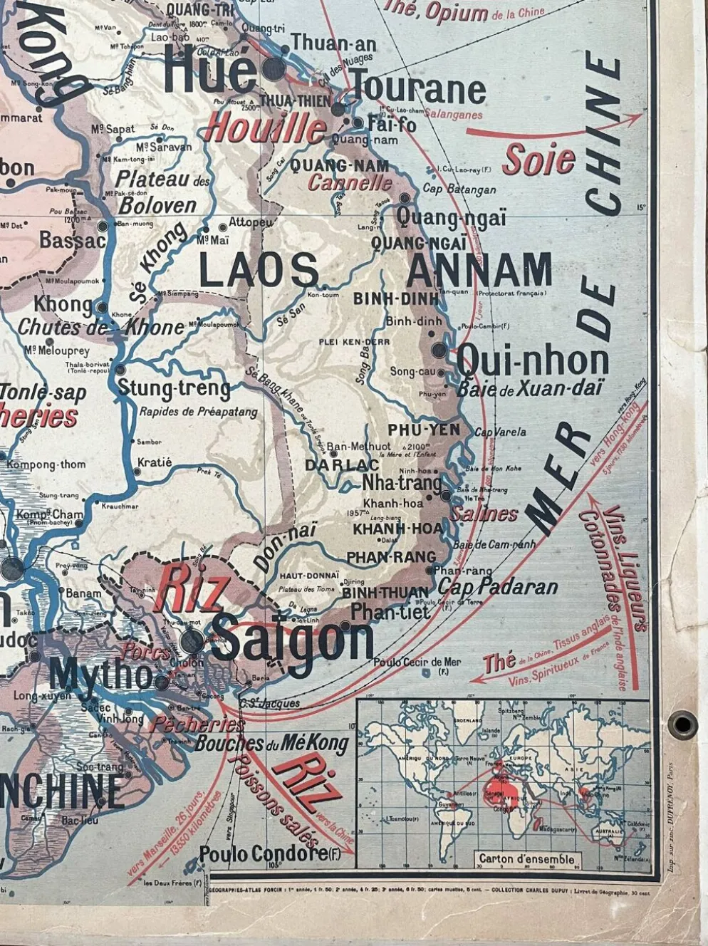 Ancienne carte scolaire Vidal-Lablache 36, 1914, T14 – Indochine française