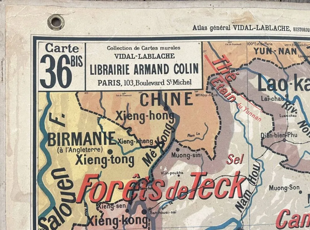 Ancienne carte scolaire Vidal-Lablache 36, 1914, T14 – Indochine française