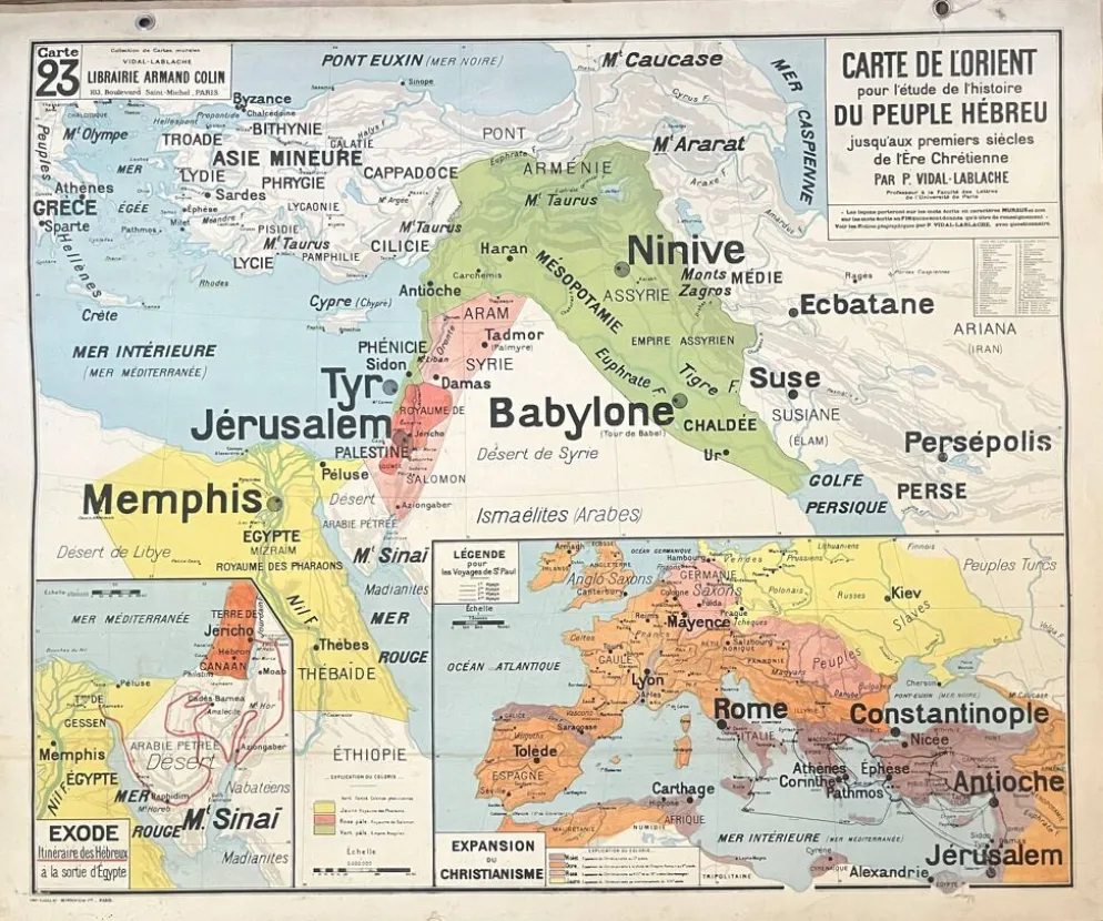 Ancienne carte scolaire Vidal-Lablache 23, 1940, T52 - Orient Palestine