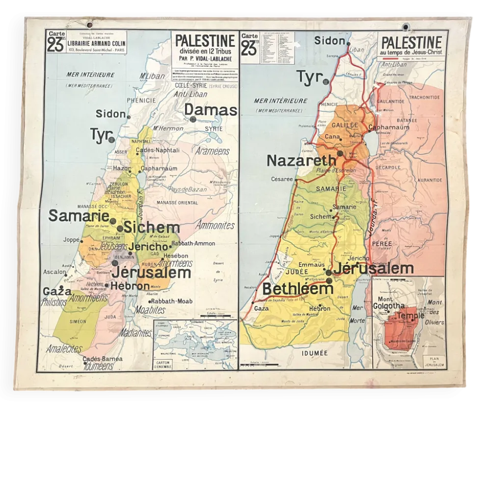 Ancienne carte scolaire Vidal-Lablache 23, 1940, T52 - Orient Palestine