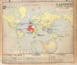 ancienne carte scolaire vidal-lablache 22, 1914 planisphère colonies