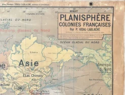 ancienne carte scolaire vidal-lablache 22, 1914 planisphère colonies