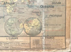 ancienne carte scolaire vidal-lablache 22, 1914 planisphère colonies