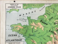 Ancienne carte Vidal-Lablache 301, 1950 - France, départements, fleuves