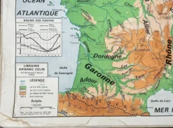 Ancienne carte Vidal-Lablache 301, 1950 - France, départements, fleuves