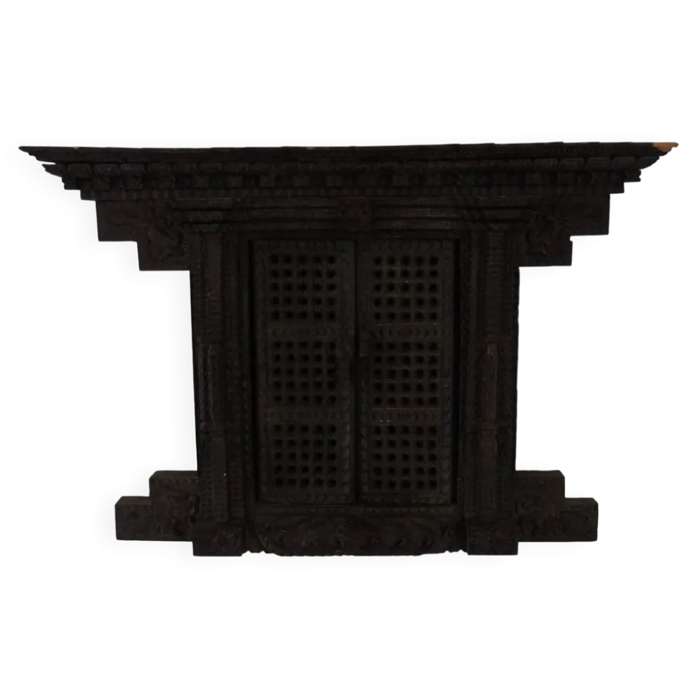 Ancienne fenêtre Népalaise Newari en bois sculpté
