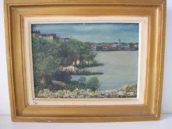 Ancienne huile sur carton d'un paysage marin et côtier signé H.Walter